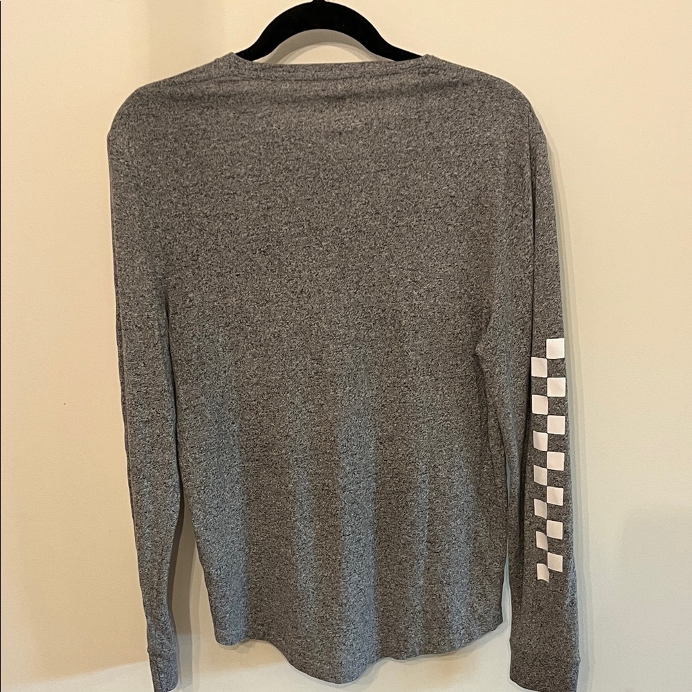 Hollister Charcoal Long Sleeve Tee with Checker Sleeves - Picture 3 of 4